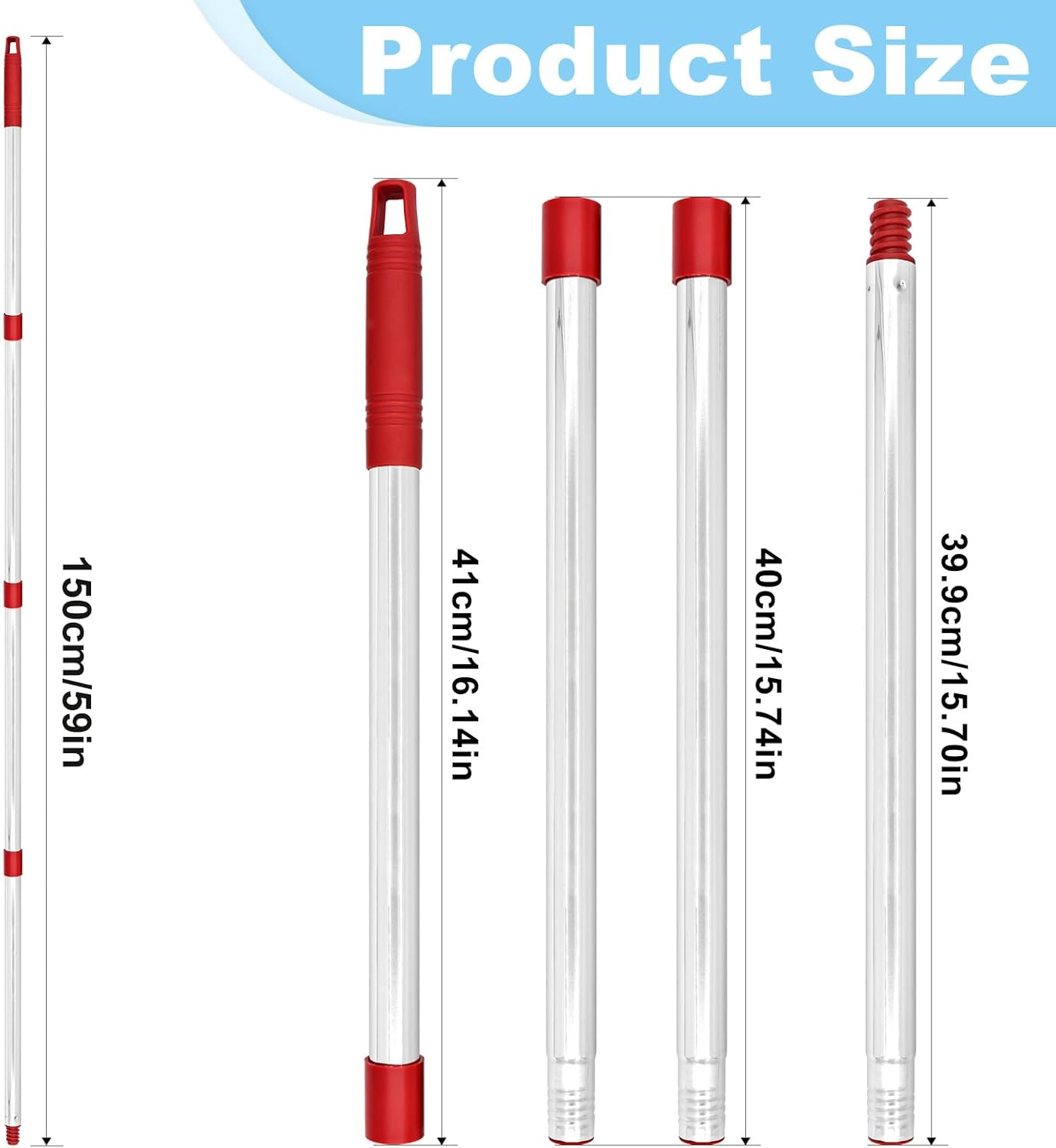 Mop Handle for Ocedar,Spin Mop Replacement Handle Compatible with O Cedar, American Threaded Joint Mop Handle 4-Section 30-to-58 inch Mop Replacement Stick