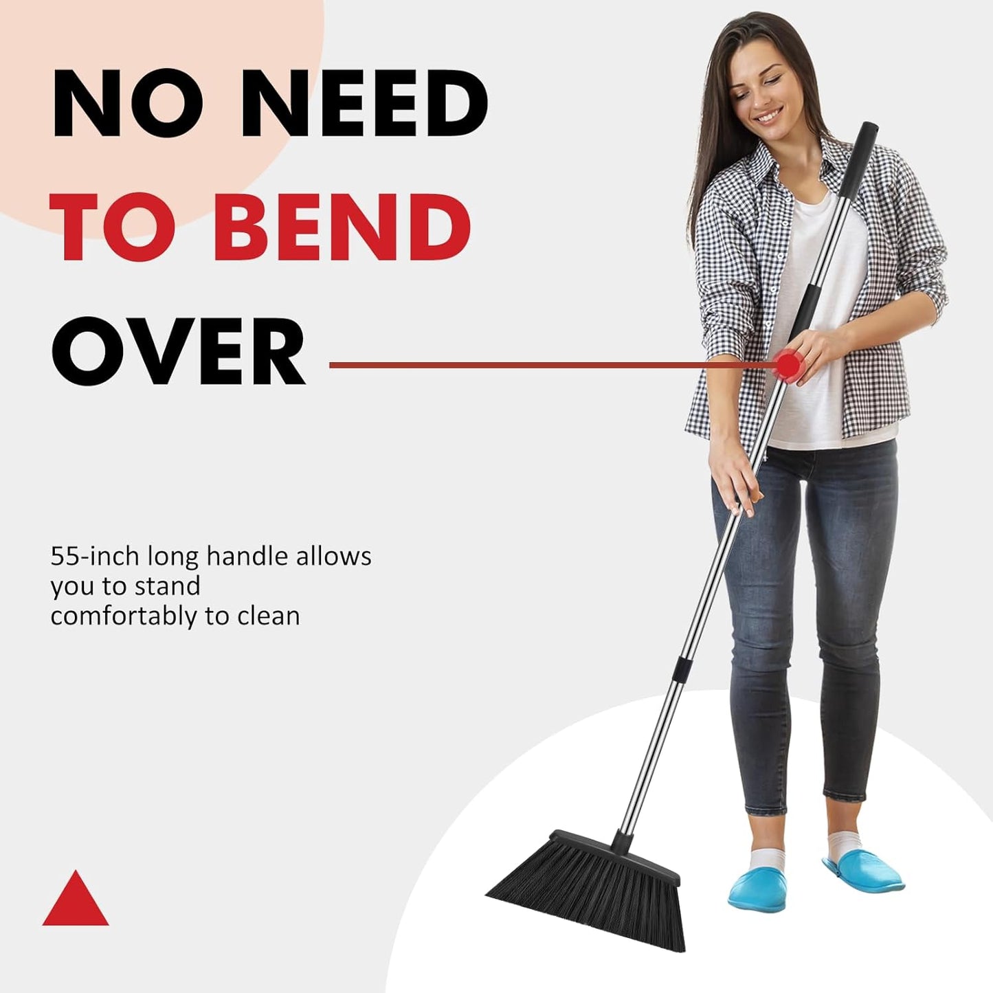 NACENA Heavy Duty Broom, 55 Inch Long Handle Outdoor Large Angle Brooms, Commercial Broom for Sweeping Indoor, for Home Garage Kitchen Office Courtyard Lobby Patio Lawn Concrete, 2 Pack, Black