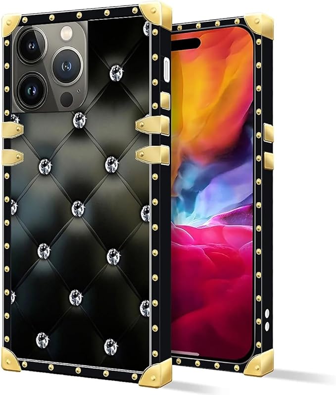 Compatible with iPhone 15 Pro Max Case, Shiny Black Sofa Crystal Luxury Golden - Image 2