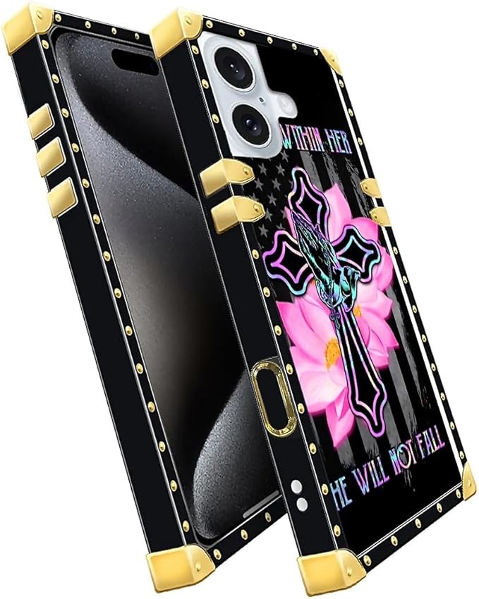 Compatible with iPhone 16 Plus Case, Praying Cross Hands Luxury Golden - Image 2