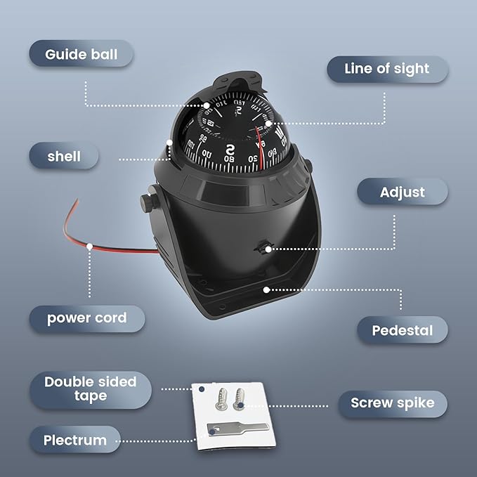 Boat Compass with Magnetic Declination Adjustment, Pivoting Marine Compass - Image 5