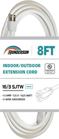 Indoor Outdoor Extension Cord Weatherproof, UL Certified, 16 Gauge 8FT White 3 by HONDERSON