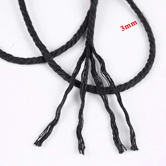 Black Macrame Cord 3mm x 109Yards, Colored Cotton Rope Craft Cord Colorful - Image 3