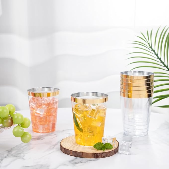 I00000 100PCS Gold Plastic Cups, 10 oz Clear Plastic Cups - Image 7