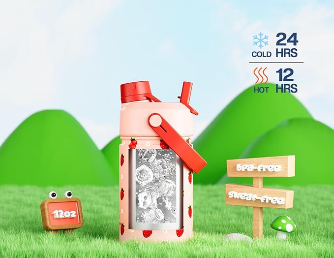 12 oz Kids Metal Water Bottle: 2-in-1 Straw Spout Lid, Spill-Proof, Easy Clean - Image 5