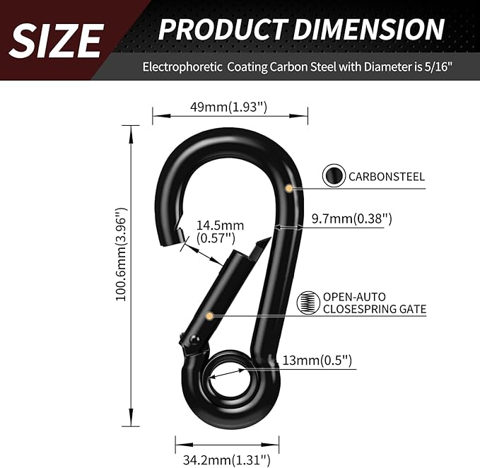 Spring Snap Hooks, Heavy Duty Rope Connector, Quick Link Carabiners Spring Snap - Image 2