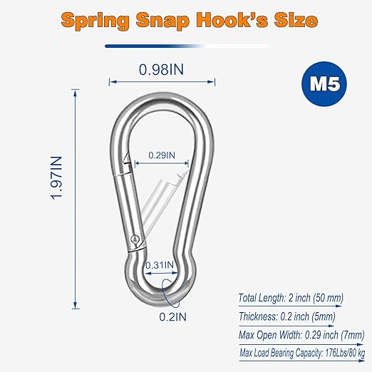 120PCS M5 Heavy Duty Carabiner Clip, 2Inch Snap Hook Quick Link Small Carabiner - Image 2