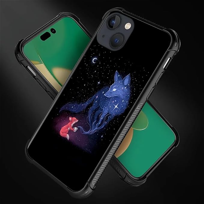 for iPhone 14 Case, Galaxy Fox Wolf Pattern Graphic Design Girl Boy Soft - Image 3