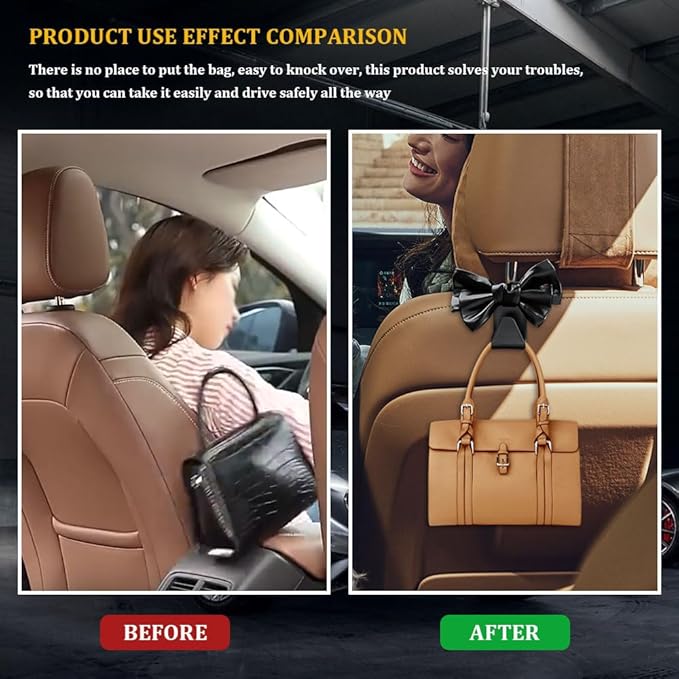 2PCS Car Hooks for Purses and Bags, Cute Bow Car Seat Headrest Hook, Car - Image 3
