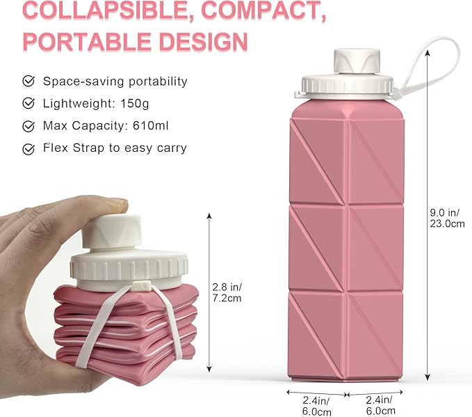 BEAUTAIL Collapsible Water Bottles 20.6oz, Silicone Foldable Portable Travel - Image 3