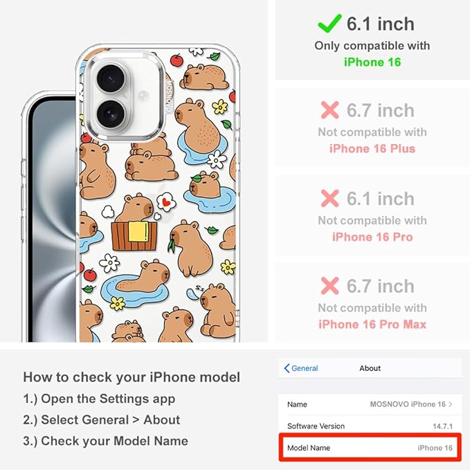 MOSNOVO for iPhone 16 Case, Shockproof Military-Grade Protection 6.6ft Drop - Image 2