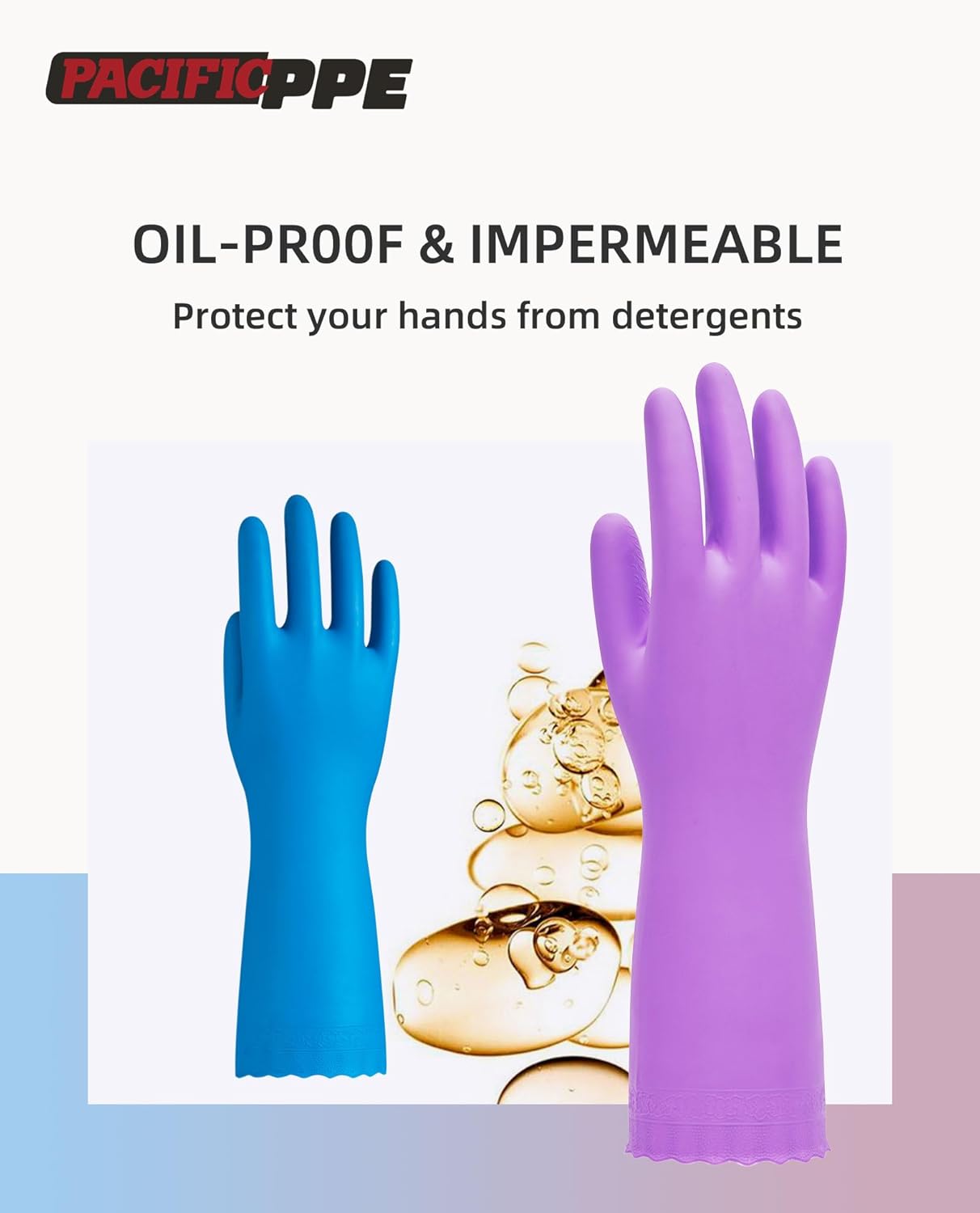 PACIFIC PPE 2 Pairs Dishwashing Cleaning Gloves with Latex free, Cotton lining, Kitchen Gloves (Purple+Blue, Medium)