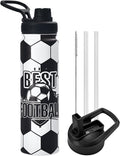 Soccer Water Bottle, 24 oz Insulated Stainless Steel Sports Bottle by mininoo