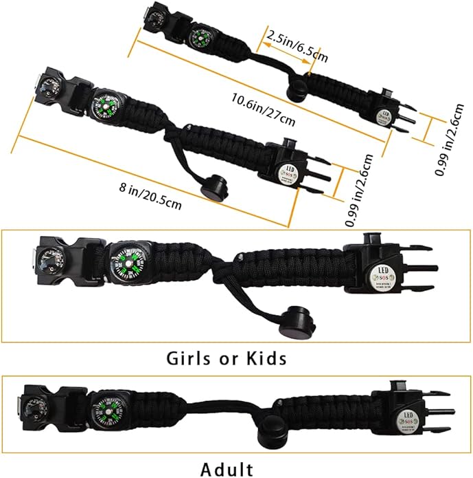 Survival Paracord Bracelet, Fire Starter, Waterproof SOS Light, Adjustable AK87 - Image 5