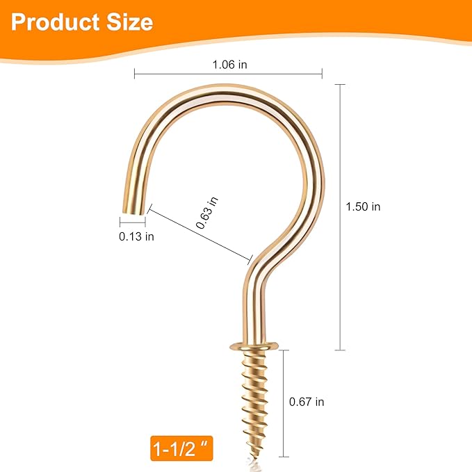 Cup Screw Hooks, 1-1/2 inch Metal Screw in Ceiling Hooks, 45 Pack Metal Ceiling - Image 3