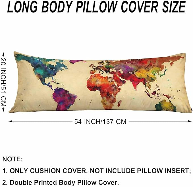 World Map Body Pillow Pillowcase, Retro World Map Colorful Body Pillow Cushion - Image 6
