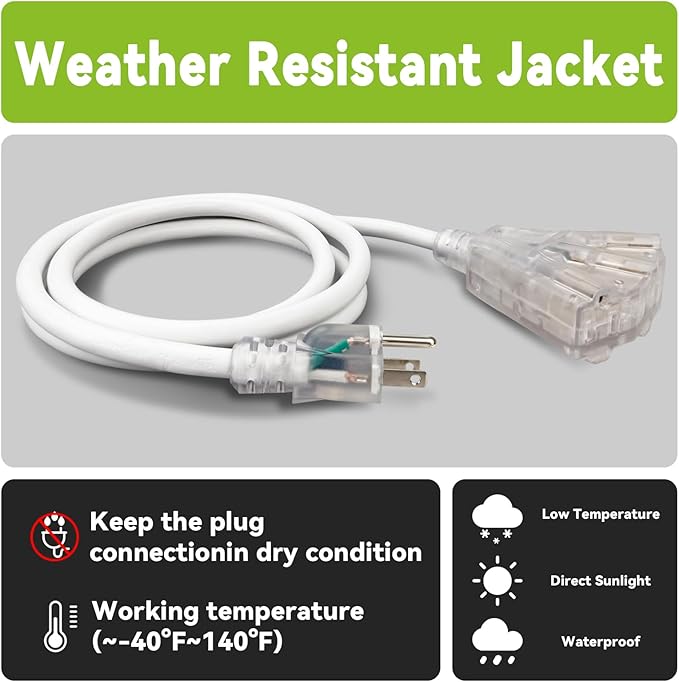 EP 12FT 12 Gauge Heavy Duty Extension Cord, 15A 125V 1875W, 3 Outlet - Image 5