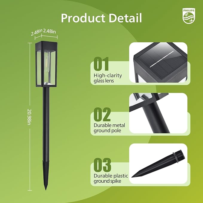 Philips 6 Packs Solar Pathway Lights Outdoor, Glass Metal Led Garden Landscape - Image 3