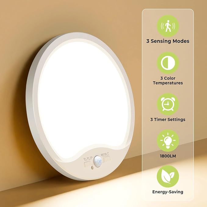 hepside 4 Pack Motion Sensor Ceiling Light Wired, 3000K/4000K/6500K LED Flush - Image 5