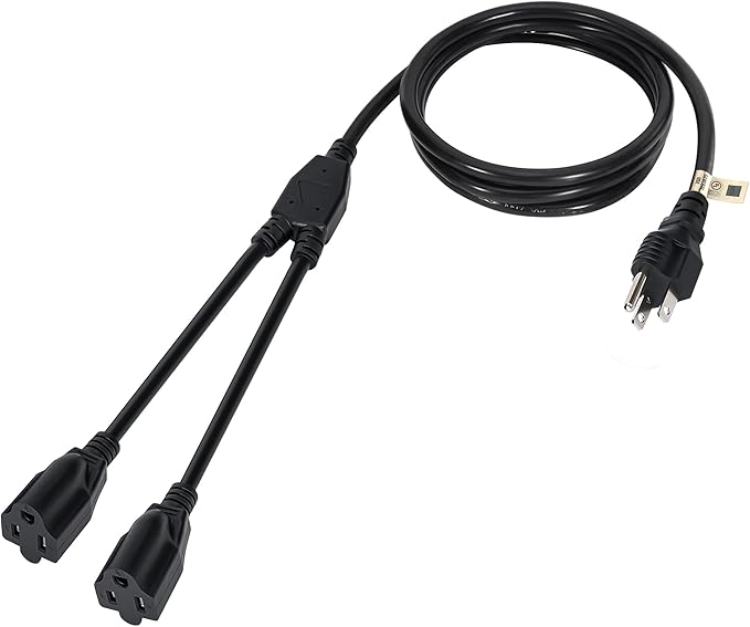 2 Way Power Cord Splitter Cable 10 Ft-3 Prong 1 to 2 Extension Cord-Outlet by Elecan