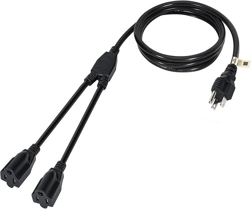 2 Way Power Cord Splitter Cable 10 Ft-3 Prong 1 to 2 Extension Cord-Outlet by Elecan