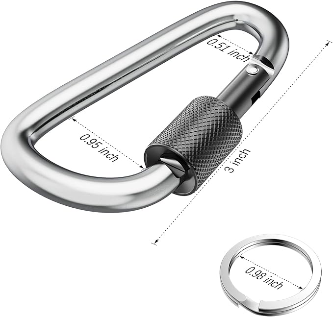 sprookber 3" Locking Carabiners | Keychain Carbineers D Ring Key Clip Spring - Image 2