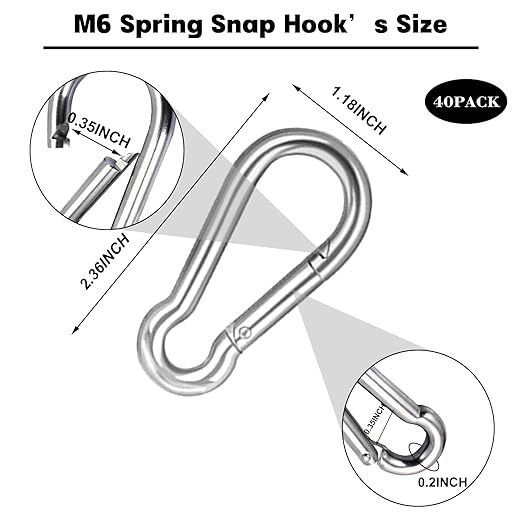 2.36'' Carabiner Clips, 1/4 Inch Heavy Duty Galvanized Steel Spring Snap Hook - Image 2