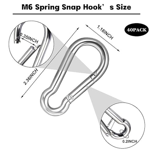 2.36'' Carabiner Clips, 1/4 Inch Heavy Duty Galvanized Steel Spring Snap Hook - Image 2