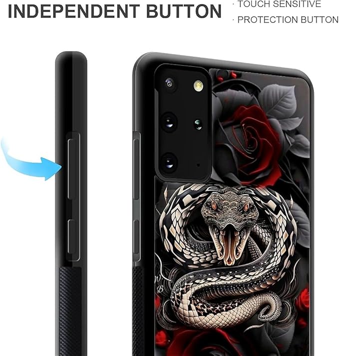 for Samsung Galaxy S20 Plus Case, Entwined Rose Snake Pattern Graphic Design - Image 3