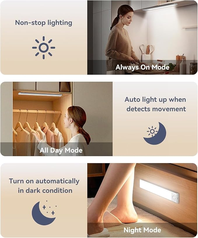 13inch Under Cabinet Lighting, 3200mAh Rechargeable Motion Sensor Light Indoor - Image 3