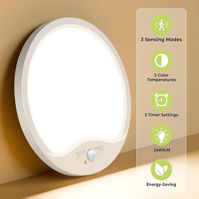 hepside 2 Pack Motion Sensor Ceiling Light Wired, 3000K/4000K/6500K LED Flush - Image 5