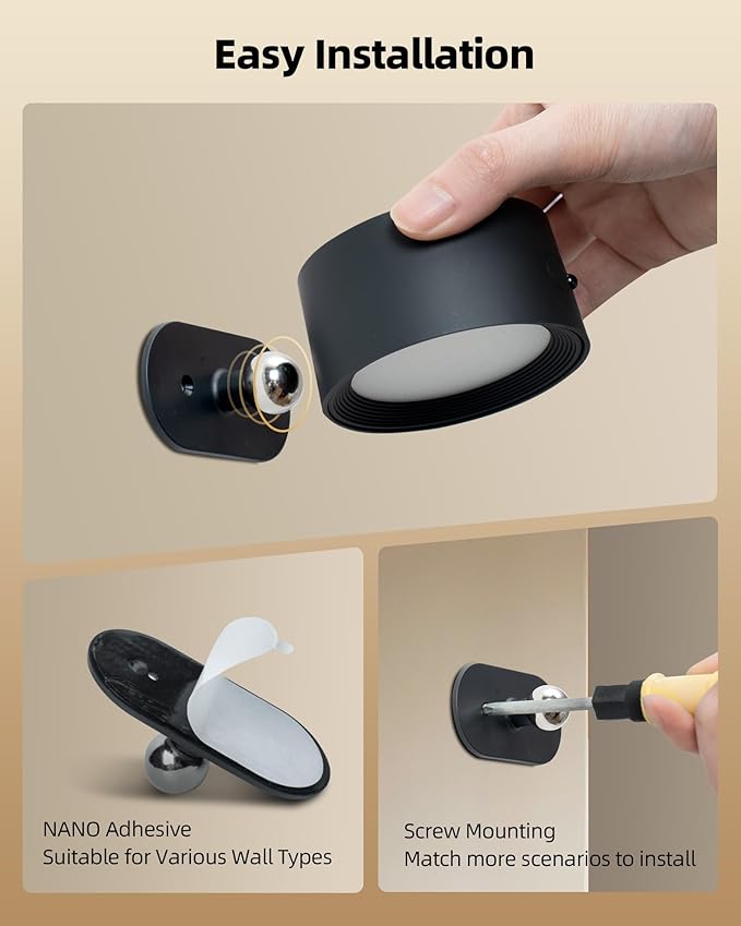 LED Wall Mounted Lights, Rechargeable Wall Sconce Lamps, 3 Color Temps & Remote - Image 9
