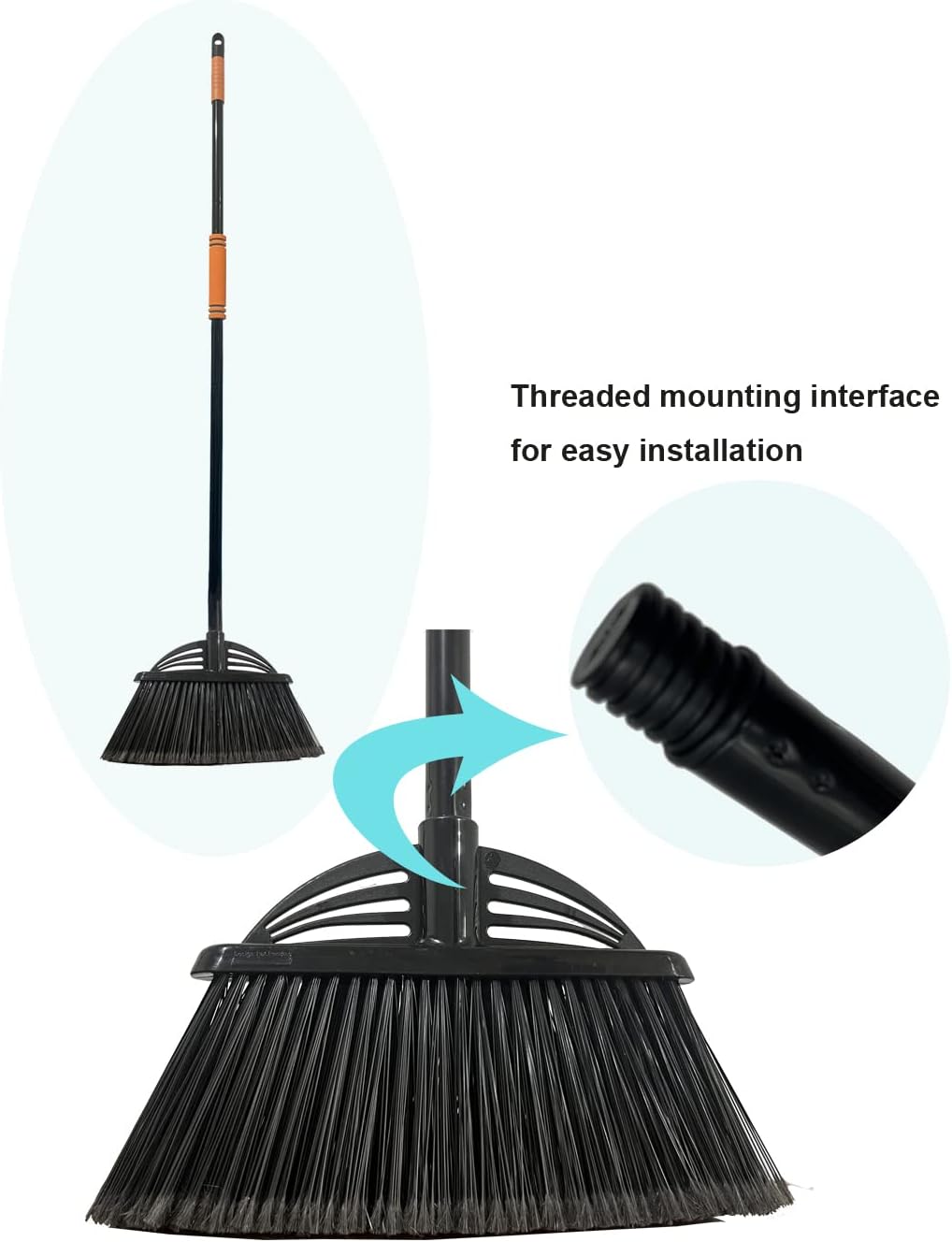 Four-Section Rod Long-Handled Broom,Heavy-Duty Broom, Angle Broom for Outdoor/Indoor（Black+Blue）