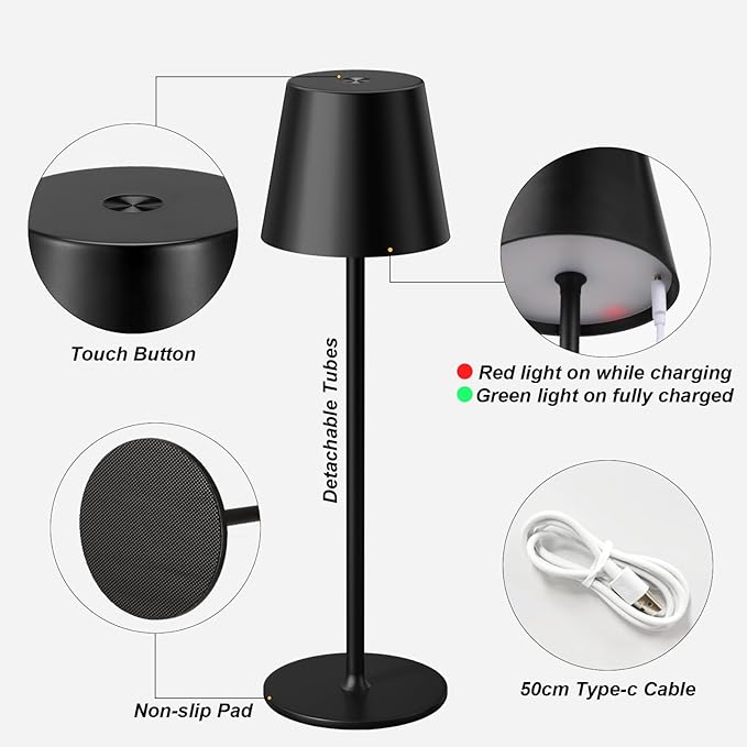 Kakanuo Cordless Table Lamp Rechargeable Black - Image 5