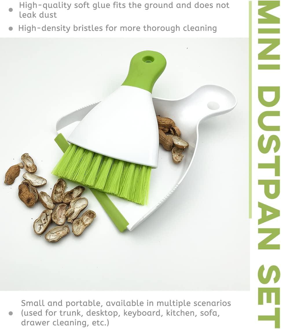 Dust pan Broom Brush Dustpan - Small Broom and Dustpan Set,Mini Broom and Dustpan,Small Dustpan and Brush Set for Home Cleaning, Sofa, Desk, Guinea Pig Cage, Cat Litter etc.（Green 2 Set）