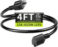 16/3 Black Extension Cord 4 FT, Indoor Extension Cord by Seeklyze