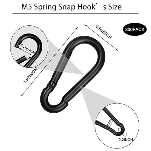 200 PCS 2'' Spring Snap Hook Carabiner, M5 3/16 Inch Galvanized Black Steel - Image 2