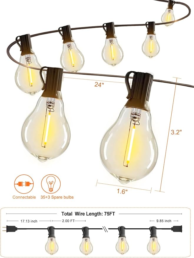DAMAING Outdoor string lights 75FT Waterproof patio string lights - Image 7