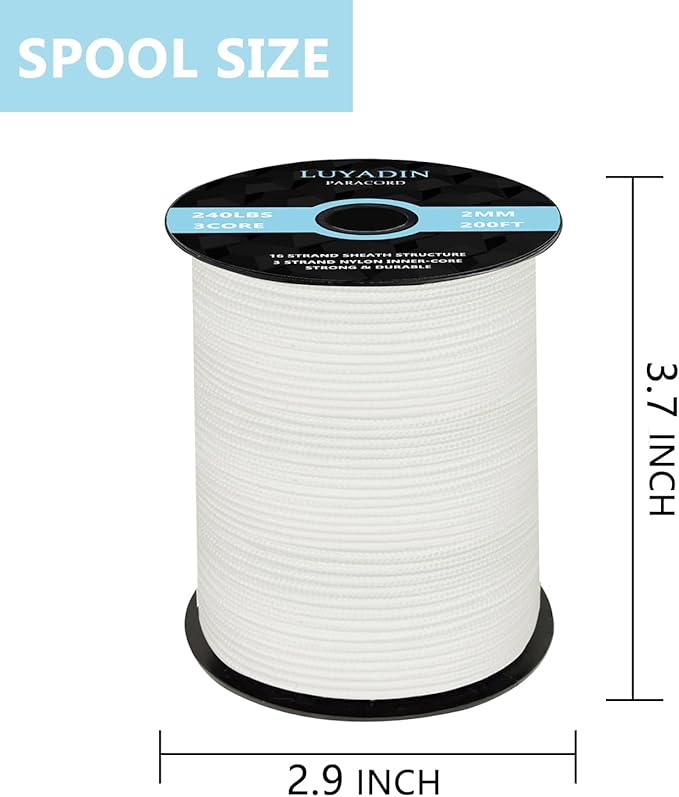 Paracord 240lb - Diameter 2mm Micro Utility Cord -3 Strand Parachute Spool Cord - Image 2