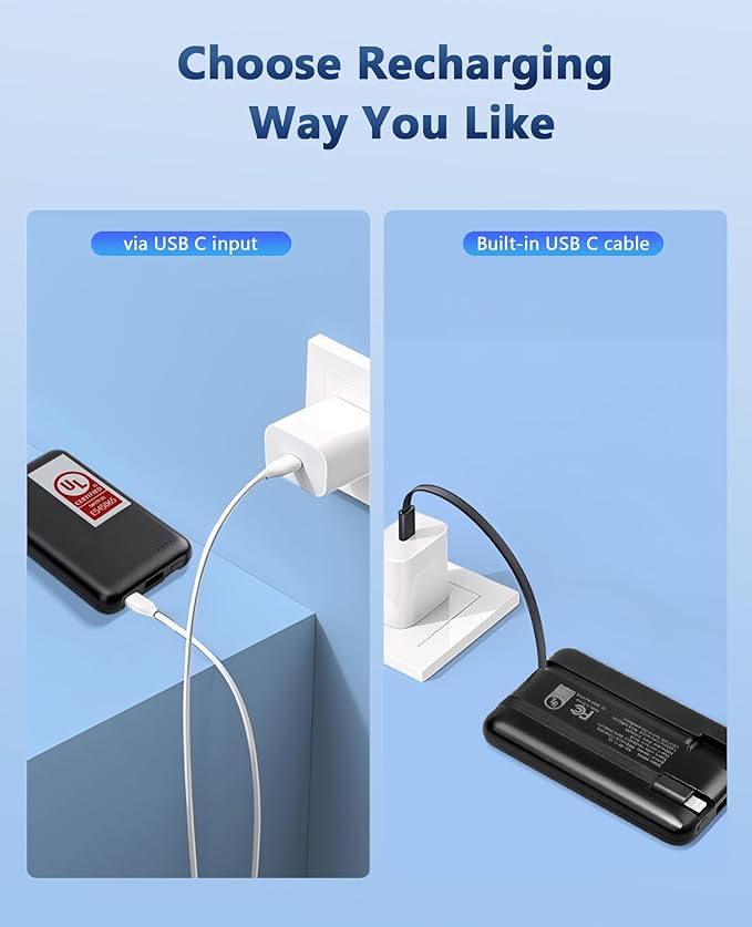 Miady 2-Pack Small Portable Charger UL Listed, 5000mAh Slim Power Bank Built-in - Image 4