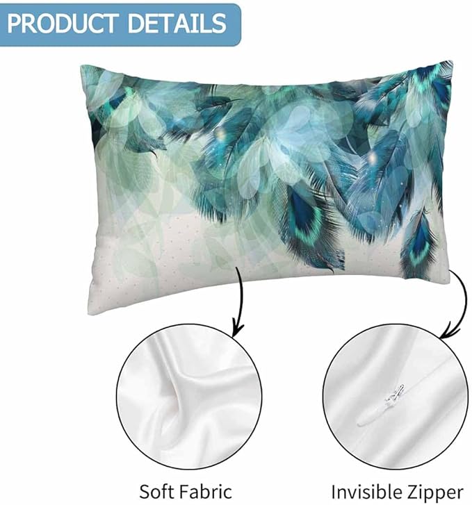 Peacock Feather 12 X 20 Pillow Covers Watercolor Gradient Blue Soft Halo Green - Image 3
