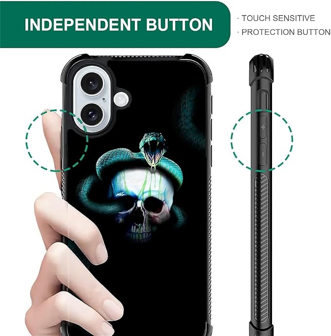 for iPhone 16 Case, Skeleton Winding Snake Pattern Graphic Design Girl Boy Soft - Image 6