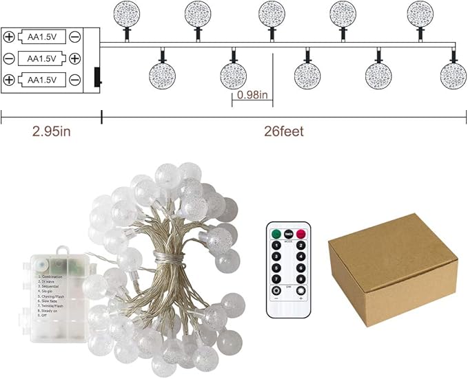 Metaku Globe String Lights Fairy Battery Operated 26ft 60LED - Image 8