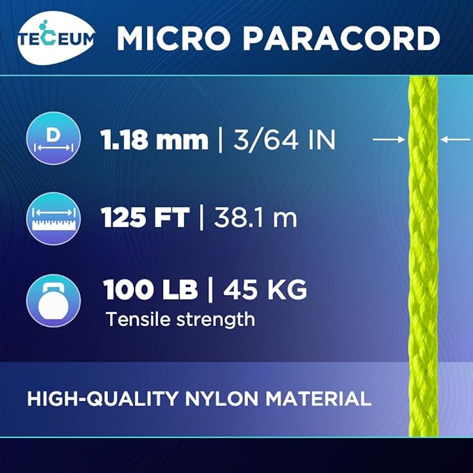 TECEUM Micro Paracord – 1.18 mm X 125 ft – Micro Utility Cord – Thin Braided - Image 2