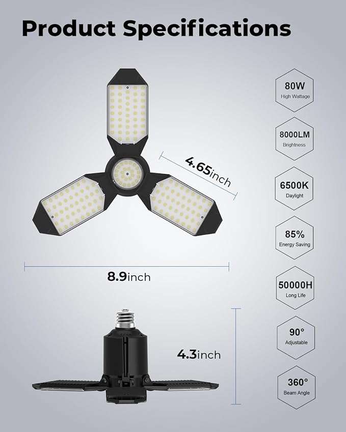 toberich LED Garage Light Bulbs 6 Pack, 8000LM Shop Lights - Image 6