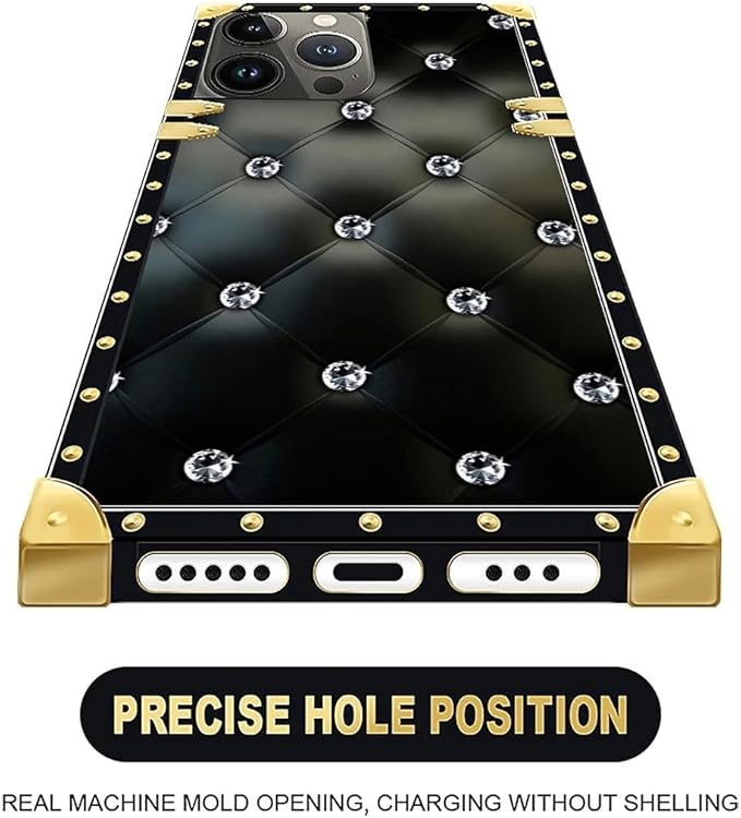 Compatible with iPhone 16 Pro Case, Shiny Black Sofa Crystal Luxury Golden - Image 5