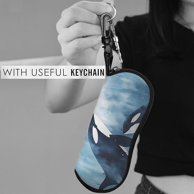 Watercolor Orca Whale Glasses Case Neoprene Portable Zipper Eyeglass Bag - Image 6