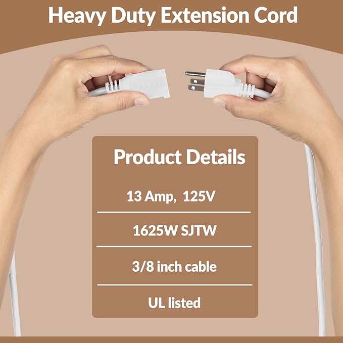 Heavy Duty Extension Cord/Wire Power Cable, Single Outlet, 6 Feet, UL Listed - Image 5