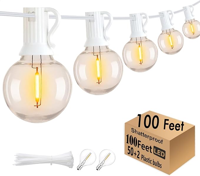 G40 LED Outdoor String Lights White 100FT Patio Lights - Image 2