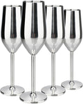 TJ Unbreakable 8 Oz Stainless Steel Champagne Flutes- Silver Champagne Glasses by TJ
